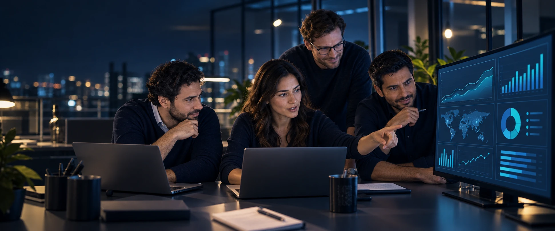 El mismo equipo revisando con calma un panel unificado con indicadores claros